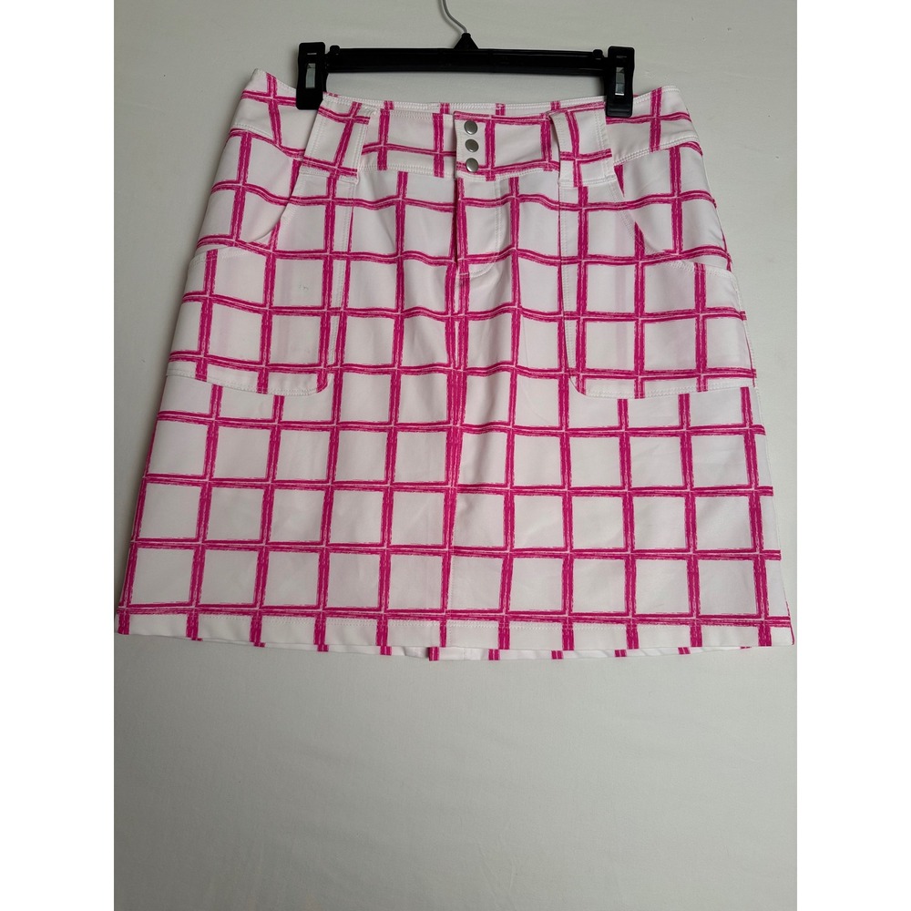 Jofit Pink White Windowpane Grid Golf Skort Womens Size 6 Active Skirt Pockets